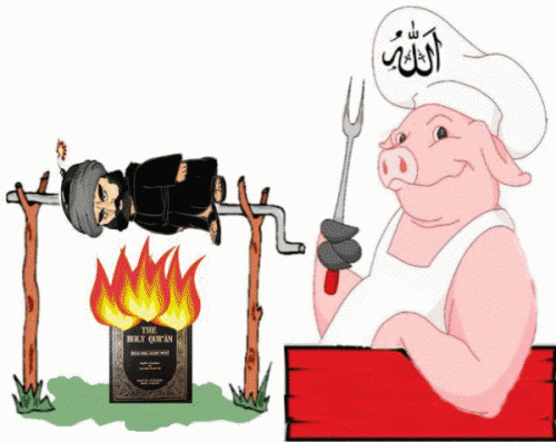 Muslim_Pig_Porkollah_BBQ_Muhammad_on_Quran_Fire_Anime.gif