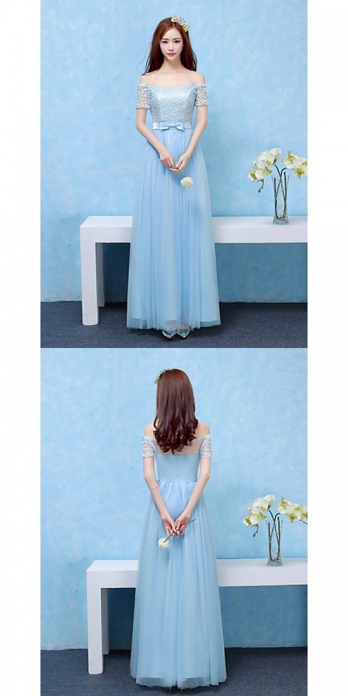 Bridesmaid Dresses - Ankle-length Satin Tulle Bridesmaid Dress See Through A-line Off-the-shoulder with Bow Lace
https://www.udressme.co.nz/ball-dresses.html